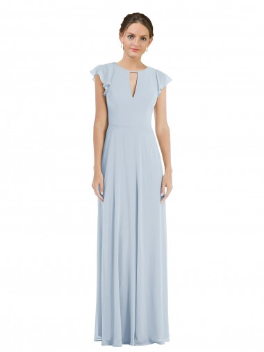Soft Chiffon V-Back Long Bateau Neck A-Line Formal Evening Gown / Bridesmaid Dress Stockport