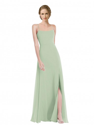 Soft Chiffon Criss Cross Back Long Scoop Neck A-Line Semi Formal Evening Dress / Bridesmaid Dress Stockport