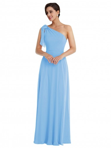 Soft Chiffon Long One Shoulder Periwinkle Trumpet Semi Formal Evening Dress / Bridesmaid Dress Stockport