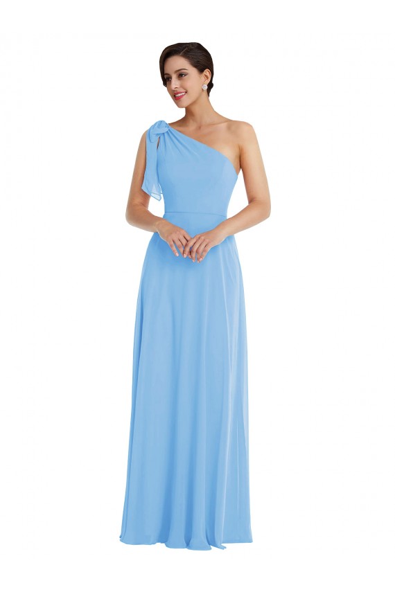 Soft Chiffon Long One Shoulder Periwinkle Trumpet Semi Formal Evening Dress / Bridesmaid Dress Stockport