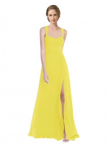Soft Chiffon Long Spaghetti Straps Yellow A-Line Semi Formal Evening Dress / Bridesmaid Dress Stockport