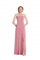 Soft Chiffon Open Back Long Halter Neck Skin Pink A-Line Semi Formal Evening Dress / Bridesmaid Dress Stockport