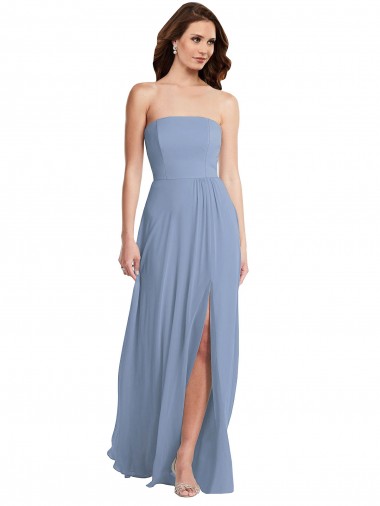 Soft Chiffon Long Strapless A-Line Semi Formal Evening Dress / Bridesmaid Dress Stockport