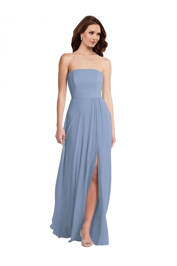 Soft Chiffon Long Strapless A-Line Semi Formal Evening Dress / Bridesmaid Dress Stockport