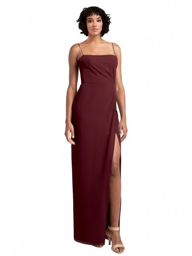 Soft Chiffon Open Back Long Spaghetti Straps Burgundy Gold A-Line Evening Dress / Bridesmaid Dress Stockport