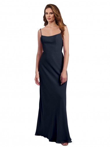 Soft Chiffon Open Back Long Spaghetti Straps Dark Navy A-Line Evening Dress / Bridesmaid Dress Stockport