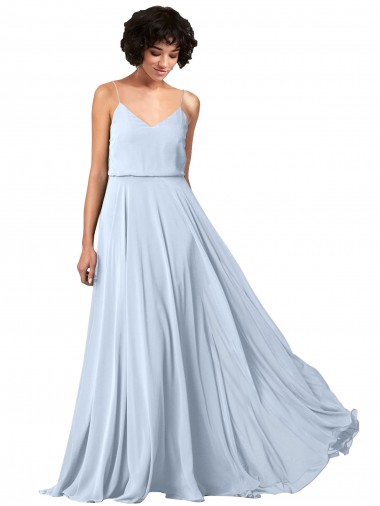 Soft Chiffon Low Back Long Spaghetti Straps Light Sky Blue A-Line Formal Dress / Bridesmaid Dress Stockport