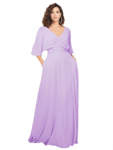 Lxue Chiffon Low Back Long V-Neck A-Line Bridesmaid Dress Stockport