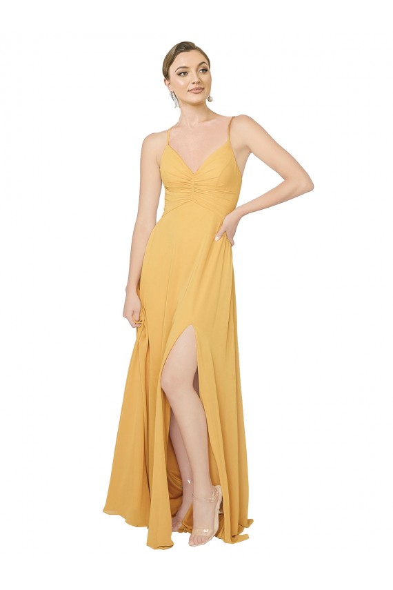 Chiffon Open Back Long V-Neck A-Line Bridesmaid Dress / Evening Dress Stockport