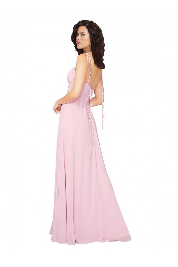 Soft Chiffon V-Back Long V-Neck Barely Pink A-Line Bridesmaid Dress Stockport