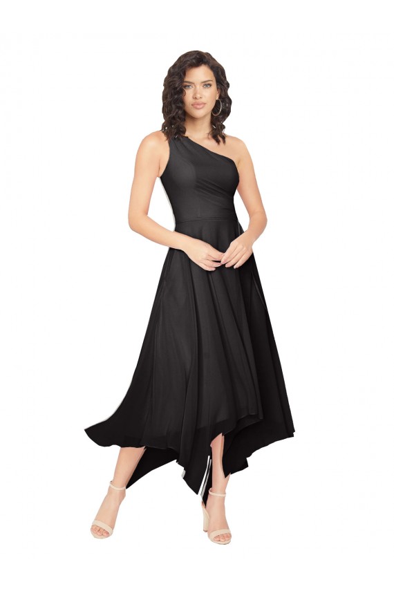 Soft Chiffon Midi Length One Shoulder A-Line High Low Bridesmaid Dress Stockport
