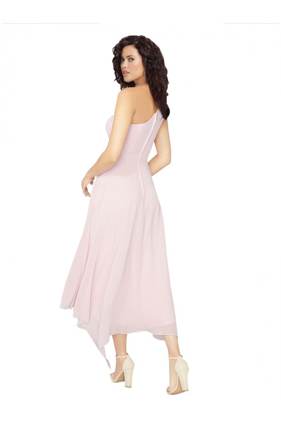 Soft Chiffon Midi Length One Shoulder A-Line High Low Bridesmaid Dress Stockport