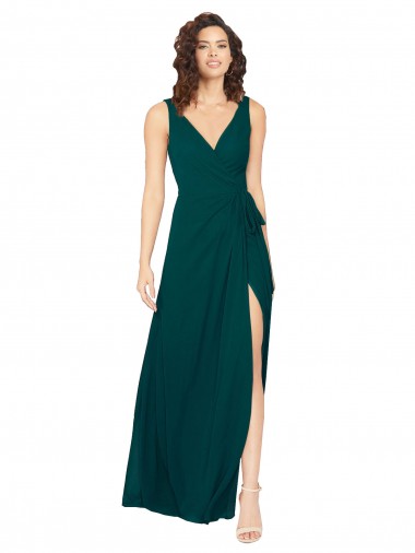 Chiffon V-Back Long V-Neck Hunter A-Line Evening Gowns / Bridesmaid Dresses Stockport
