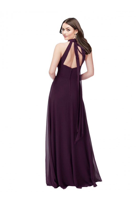 Soft Chiffon Keyhole Back Long Halter Neck Grape A-Line Bridesmaid Dress Stockport