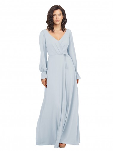 Soft Chiffon Long V-Neck Sea Glass A-Line Formal Dress / Bridesmaid Dress Stockport