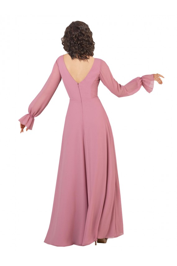 Soft Chiffon Long V-Neck Sea Glass A-Line Formal Dress / Bridesmaid Dress Stockport