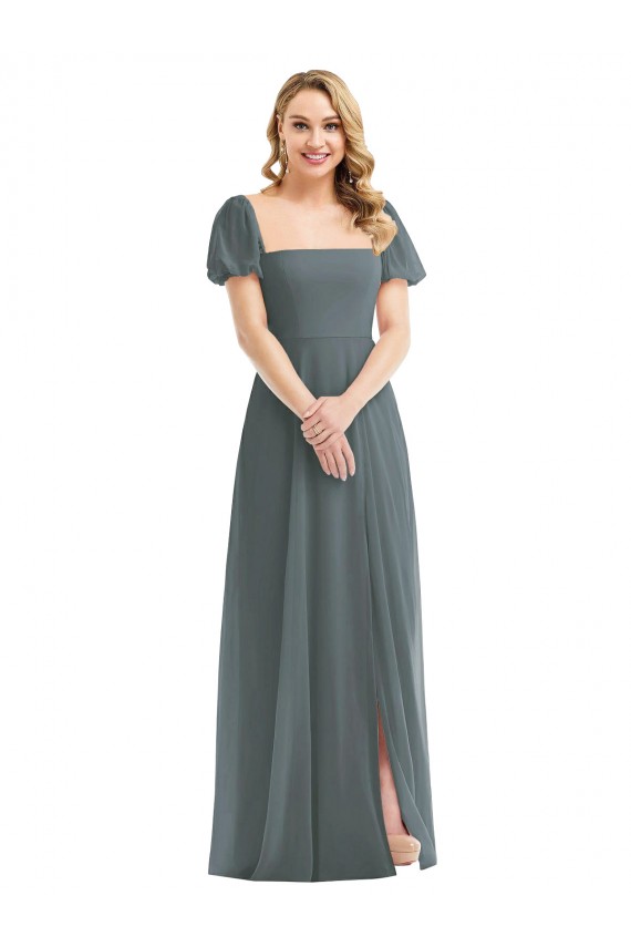 Soft Chiffon Long Square Neck A-Line Semi Formal Evening Dress / Bridesmaid Dress Stockport