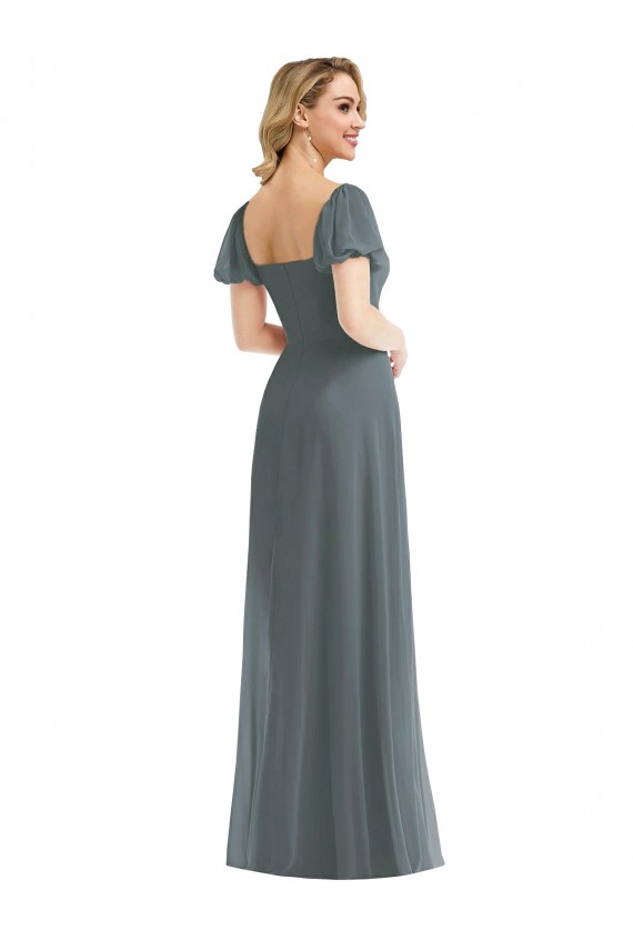 Soft Chiffon Long Square Neck A-Line Semi Formal Evening Dress / Bridesmaid Dress Stockport