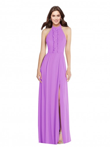 Soft Chiffon Backless Long Halter Neck A-Line Formal Evening Gown / Bridesmaid Dress Stockport
