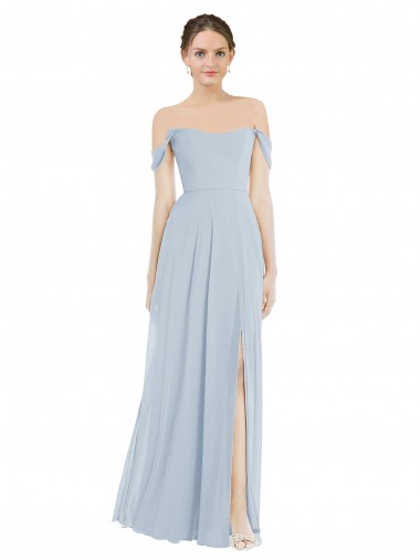 Soft Chiffon Long Off the Shoulder Sea Glass A-Line Semi Formal Evening Dress / Bridesmaid Dress Stockport