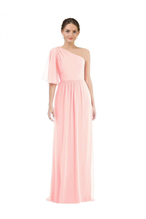 Soft Chiffon Long One Shoulder Pink A-Line Semi Formal Evening Dress / Bridesmaid Dress Stockport