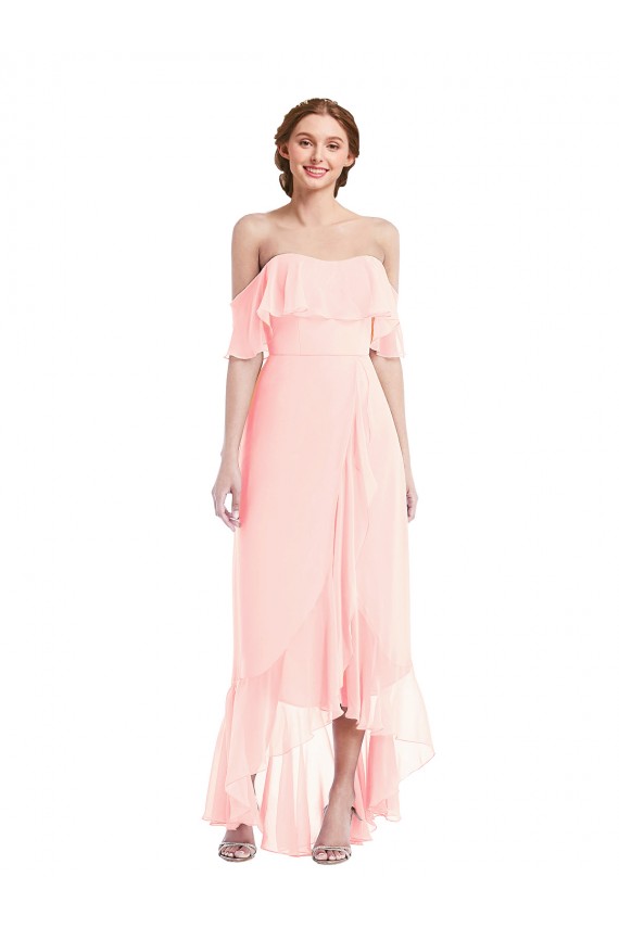 Soft Chiffon Long Off the Shoulder A-Line High Low Bridesmaid Dress Stockport