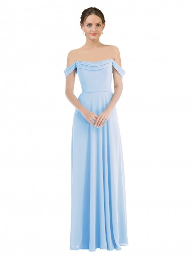 Soft Chiffon Long Off the Shoulder Light Sky Blue A-Line Formal Evening Gown / Bridesmaid Dress Stockport