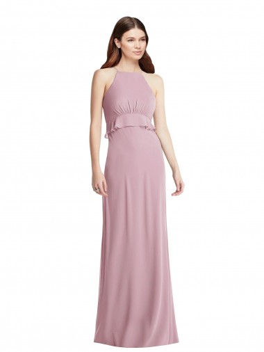 Chiffon Low Back Long Halter Neck A-Line Bridesmaid Dress / Evening Dress Stockport