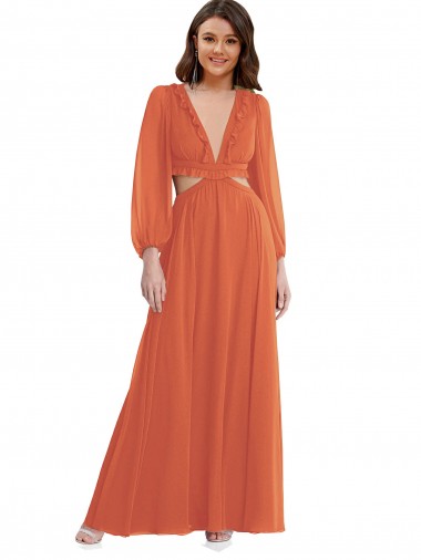Soft Chiffon Open Back Long V-Neck A-Line High Low Evening Gown / Bridesmaid Dress Stockport