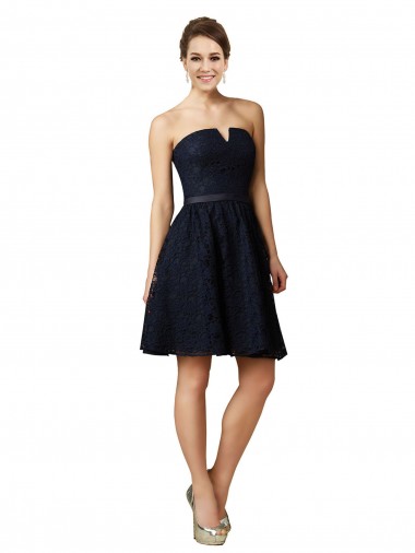 Lace Knee Length V-Neck A-Line Bridesmaid Dress Stockport