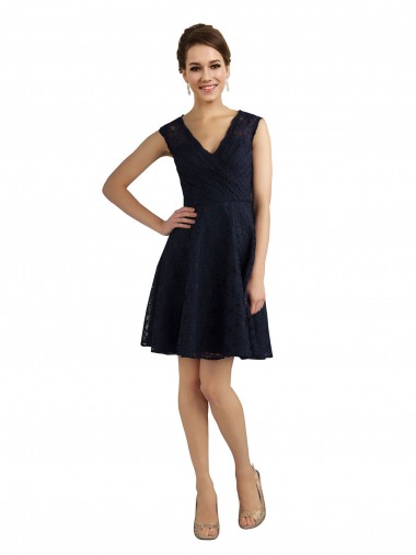 Lace Knee Length V-Neck A-Line Bridesmaid Dress / Evening Dress Stockport