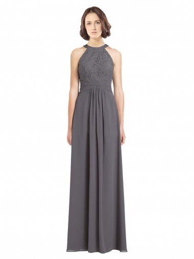 Soft Chiffon & Lace Long Halter Neck A-Line Bridesmaid Dress Stockport