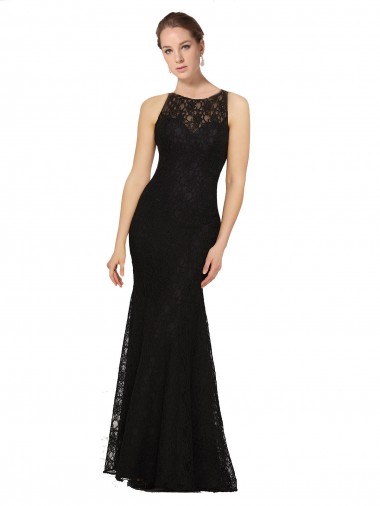 Lace Open Back Long Jewel Neck Sheath Bridesmaid Dress Stockport