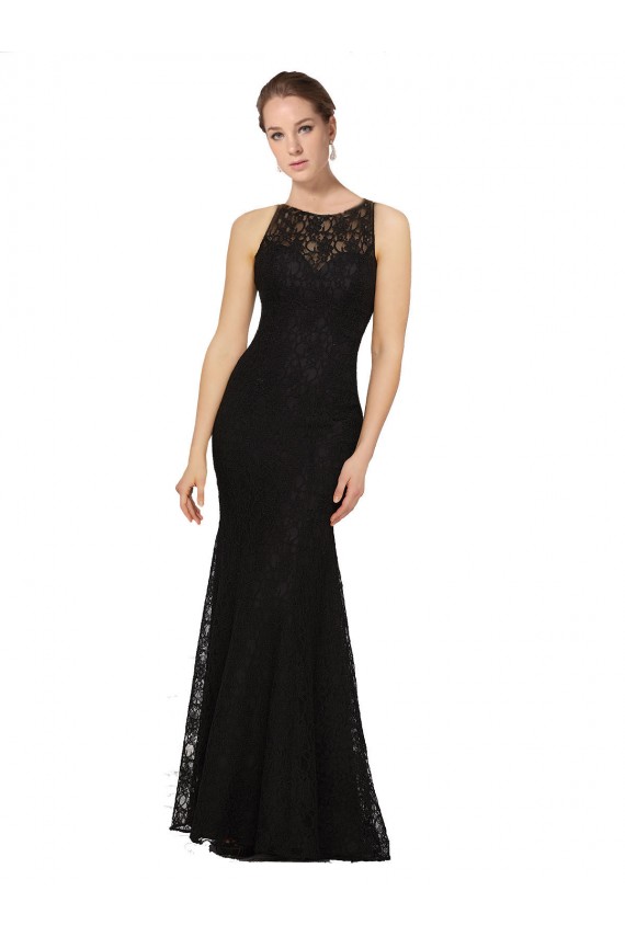 Lace Open Back Long Jewel Neck Sheath Bridesmaid Dress Stockport
