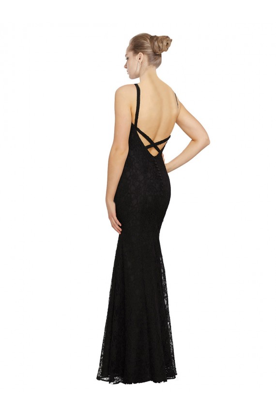 Lace Open Back Long Jewel Neck Sheath Bridesmaid Dress Stockport