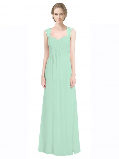 Soft Chiffon & Lace Keyhole Back Long Sweetheart Mint Green A-Line Bridesmaid Dress Stockport