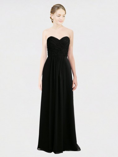 Soft Chiffon & Lace Low Back Long Sweetheart Black A-Line Bridesmaid Dress Stockport