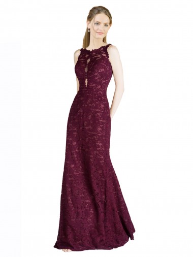 Lace Keyhole Back Long Illusion Neck A-Line Prom Dress / Bridesmaid Dress Stockport