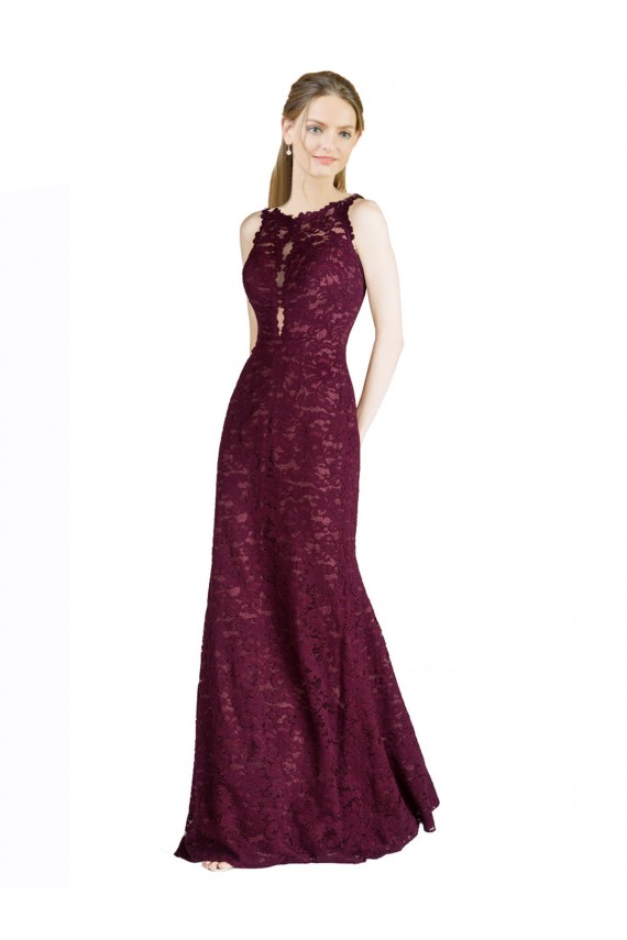 Lace Keyhole Back Long Illusion Neck A-Line Prom Dress / Bridesmaid Dress Stockport