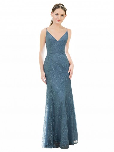 Lace Open Back Long Spaghetti Straps Sheath Bridesmaid Dress Stockport