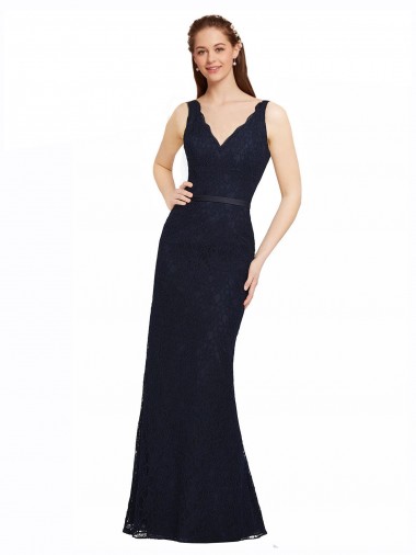 Lace Open Back Long V-Neck Sheath Bridesmaid Dress Stockport