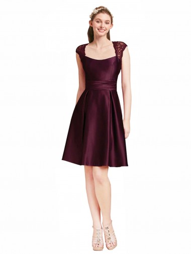 Satin & Lace Open Back Knee Length Square Neck A-Line Bridesmaid Dress Stockport