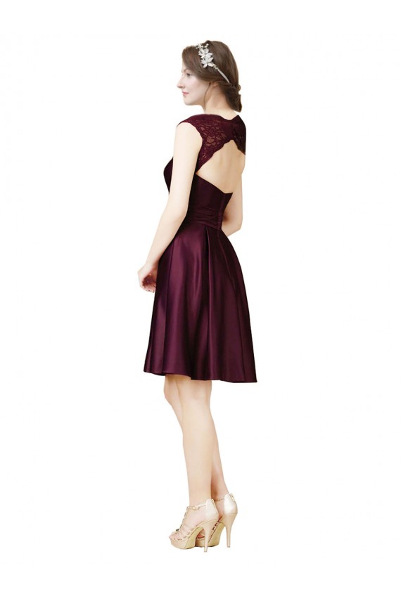Satin & Lace Open Back Knee Length Square Neck A-Line Bridesmaid Dress Stockport