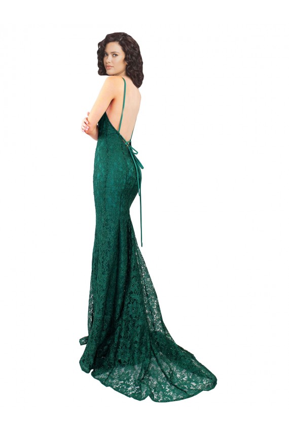 Lace Open Back Long V-Neck Mermaid Black Tie Evening Gown / Prom Dress / Bridesmaid Dress Stockport