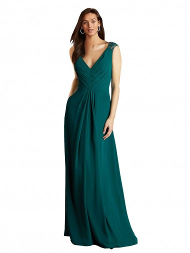 Soft Chiffon & Lace Open Back Long V-Neck A-Line Bridesmaid Dress Stockport
