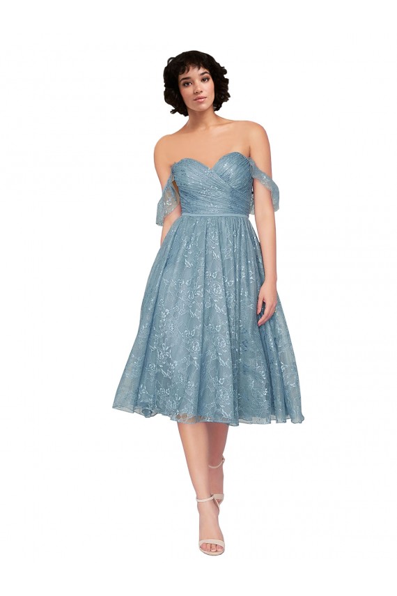 Lace Keyhole Back Knee Length Off the Shoulder A-Line Bridesmaid Dress Stockport