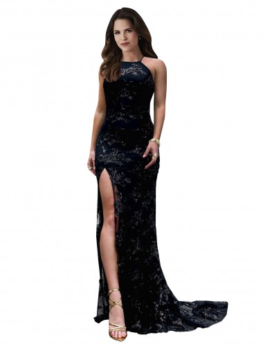Lace Open Back Long High Neck Mermaid Black Tie Evening Gown / Prom Dress / Bridesmaid Dress Stockport