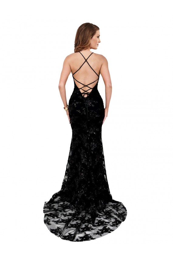 Lace Open Back Long High Neck Mermaid Black Tie Evening Gown / Prom Dress / Bridesmaid Dress Stockport