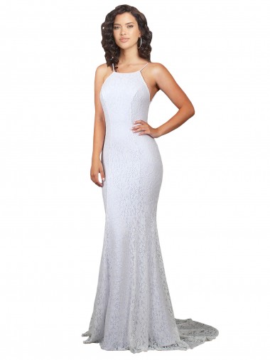 Lace Backless Sweep Train High Neck Mermaid Wedding Dress Stockport