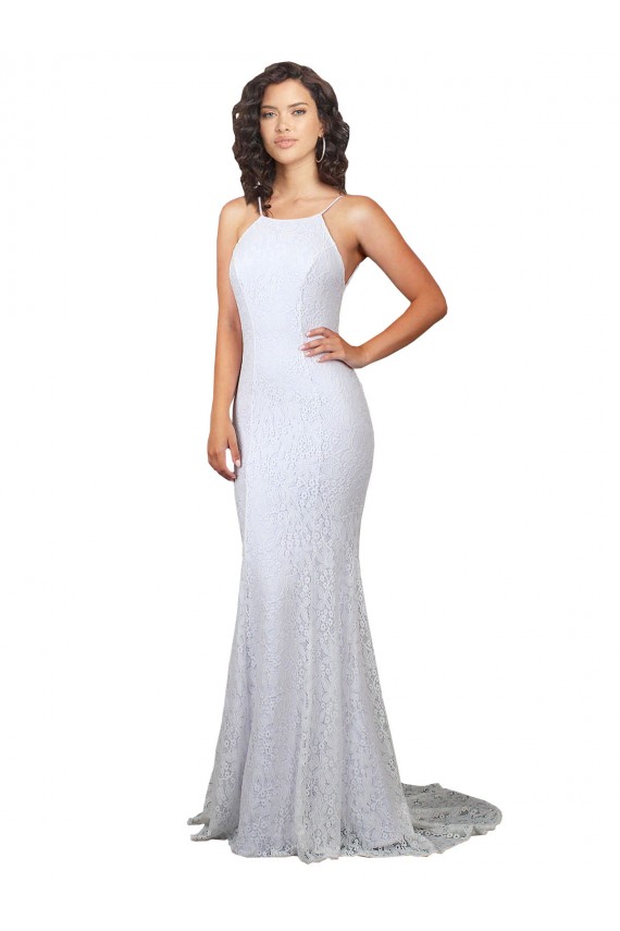 Lace Backless Sweep Train High Neck Mermaid Wedding Dress Stockport